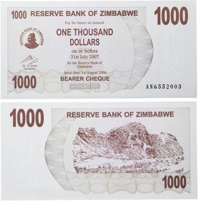 купить Зимбабве 1000 долларов 2007