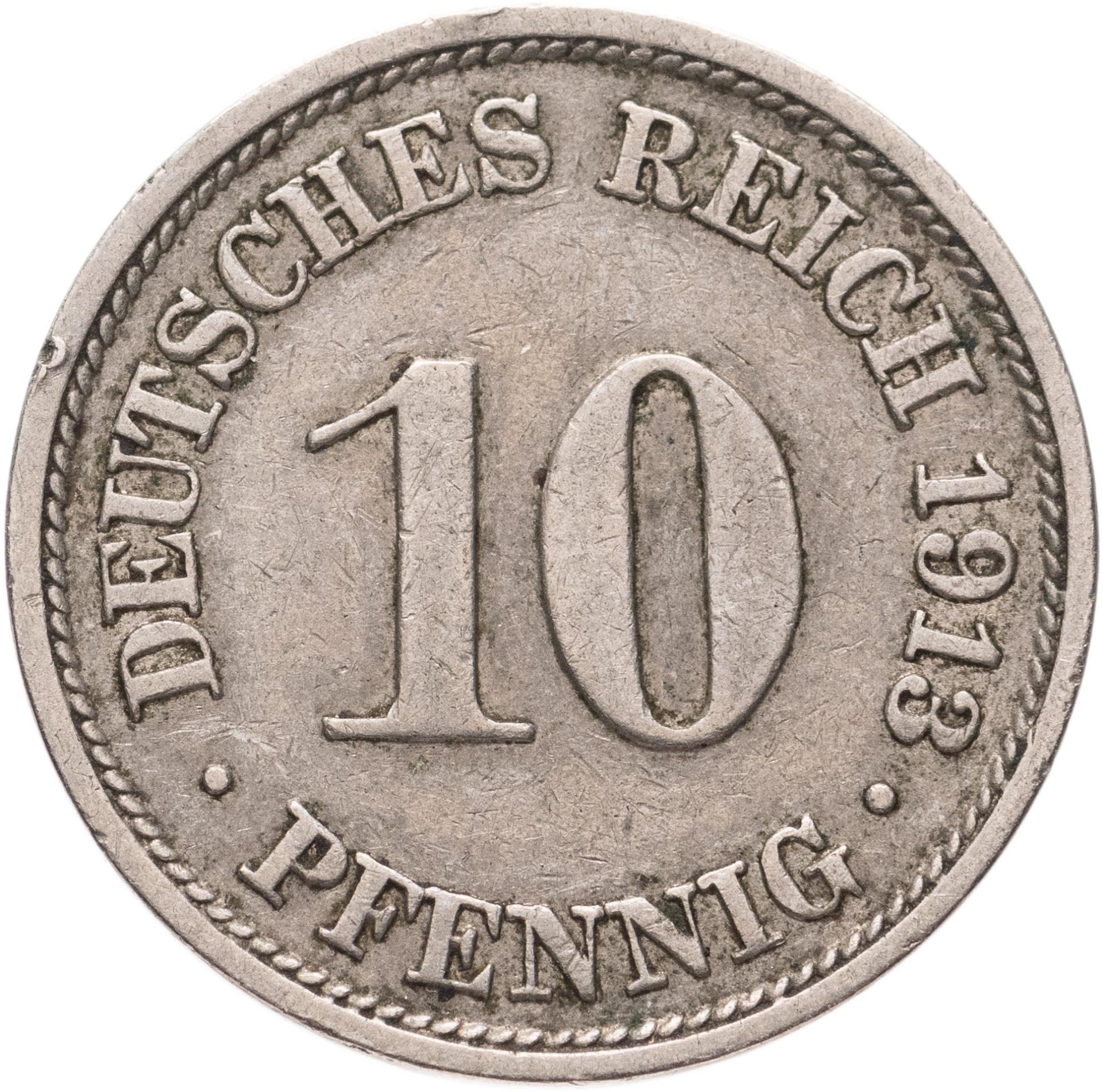 Монета Германия 10 пфеннигов 1913 