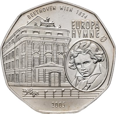 купить Австрия 5 евро (euro) 2005 10 лет членству Австрии в ЕС, гимн ЕС