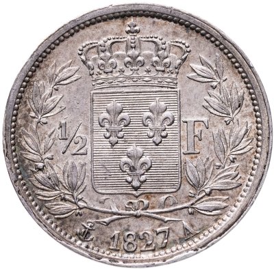 купить Франция 1\2 франка 1827, знак монетного двора: "A" - Париж