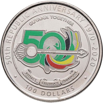 купить Гайана 100 долларов 2020 "50 лет Кооперативной Республике Гайана"