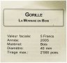 Купить Демократическая Республика Конго 5 франков 2005 "Горилла" с сертификатом