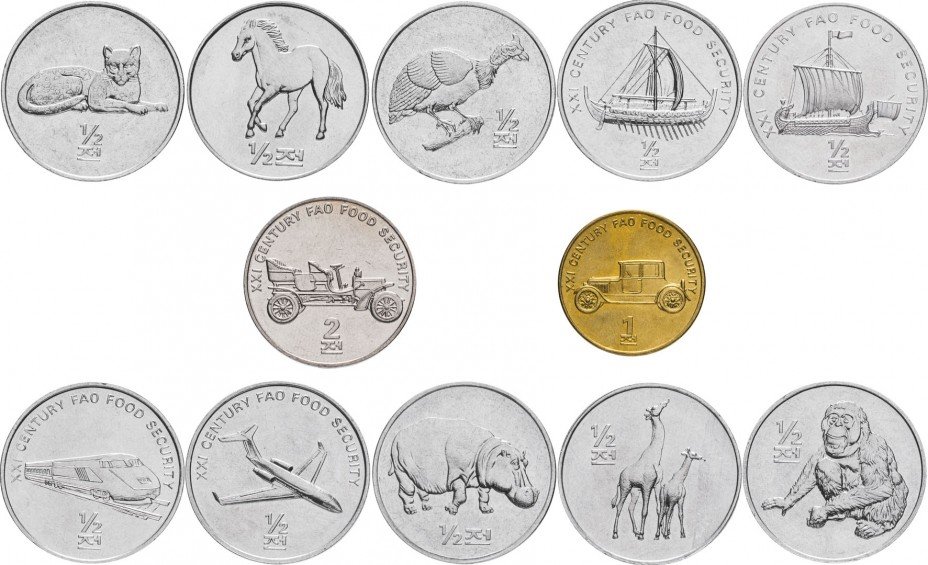 купить Северная Корея (КНДР) набор монет 2002 "Животные", "Техника" (12 штук)