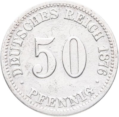 купить Германия 50 пфеннигов (pfennig) 1876, знак монетного двора: "C" - Франкфурт-на-Майне
