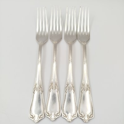 купить Набор из 4-х вилок с растительным декором, мНЦ (медь-никель-цинк), Киевский завод столовых приборов и посуды им. Дзержинского (ЗiД, ЗиД), СССР, 1950-1960 гг.