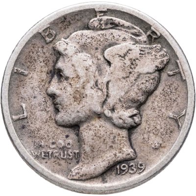 купить США 10 центов (дайм, one dime) 1939 D Mercury Dime знак монетного двора: "D" - Денвер