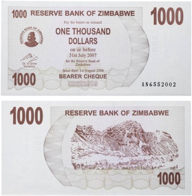 купить Зимбабве 1000 долларов 2007