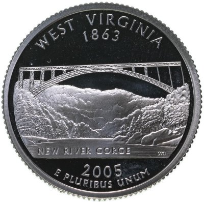 купить США 25 центов (квотер, 1/4 доллара, quarter dollar) 2005 S Квотер штата Западная Вирджиния знак монетного двора: "S" - Сан-Франциско