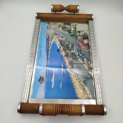 купить Поднос декоративный, украшенный изображением берега Ниццы, дерево, стекло, металл, Франция, 1990-2010 гг.