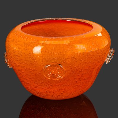 купить Вазочка (конфетница), стекло, гутная техника, бульгазе, налепы, Львовская керамико-скульптурная фабрика (ЛКСФ), СССР, 1960-1980 гг.