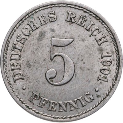 купить Германия 5 пфеннигов (pfennig) 1901 A знак монетного двора: "A" - Берлин