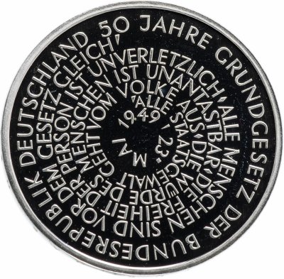 купить Германия (ФРГ) 10 марок 1999 G "50 лет Немецкой Конституции"