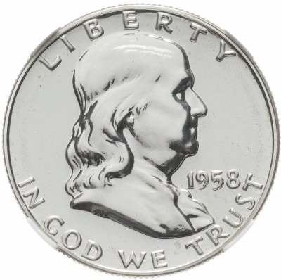 купить США 50 центов 1958 без отметки монетного двора в слабе ННР PL67