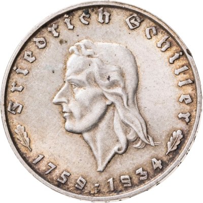 купить Германия, Третий рейх 2 рейхсмарки (reichsmark) 1934 "175 лет со дня рождения Фридриха Шиллера"