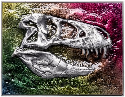 купить Чад 5000 франков 2023 "Динозавр Тираннозавр цветной" в футляре с сертификатом