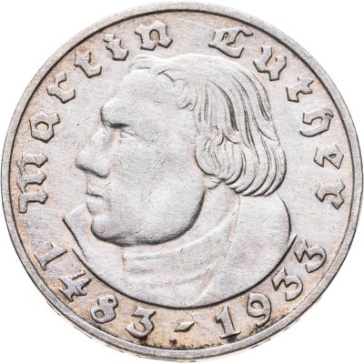 купить Германия (Третий рейх) 2 рейхсмарки (reichsmark) 1933 D "450 лет со дня рождения Мартина Лютера"
