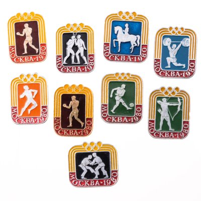 купить Подборка значков с видами спортивных соревнований на Играх XXII летней Олимпиады Москва-1980, СССР, ЭТПК (г. Москва), 1980-е гг.