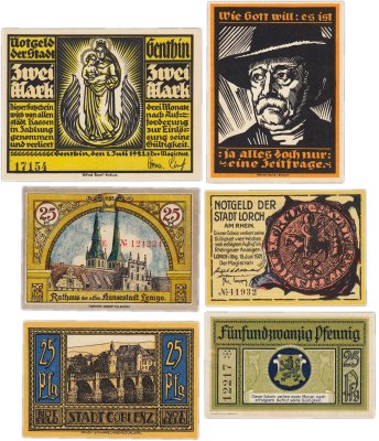 купить Германия (разные земли) набор из 6 нотгельдов 1920-1923