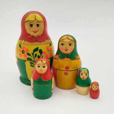 купить Игрушка сувенирная "Матрёшка" из пяти фигур (Олимпиада-80), дерево, резьба, роспись, СССР, 1980 г.