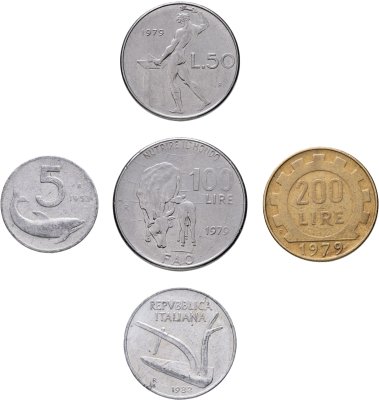 купить Италия набор из 5 монет 5, 10, 50, 100, 200 лир 1953-1982