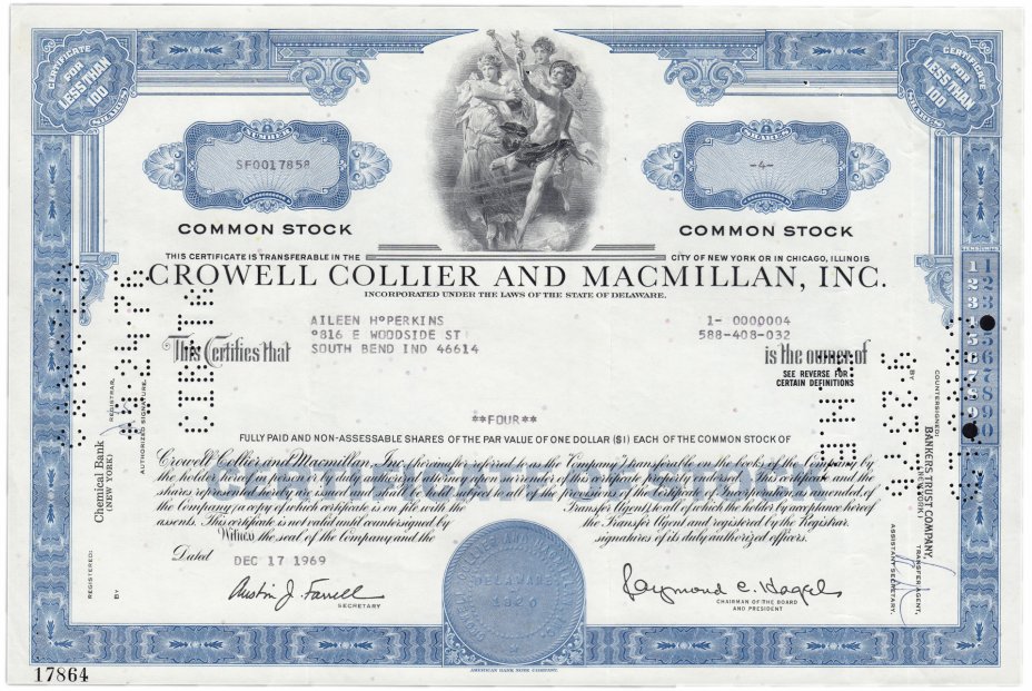 купить Акция США Сертификат на 10 акций CROWELL COLLIER AND MACMILLAN, INC. 1967-1973 гг.