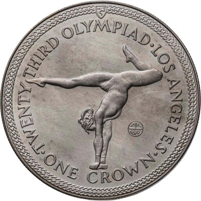 купить Остров Мэн 1 крона (crown) 1984 "XXIII летние Олимпийские Игры, Лос-Анджелес 1984 - гимнастика"