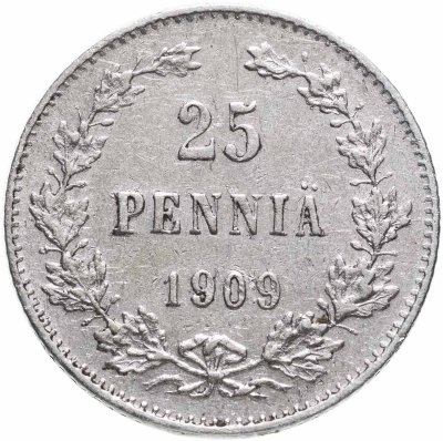 Купить 25 пенни 1909 L, монета для Финляндии