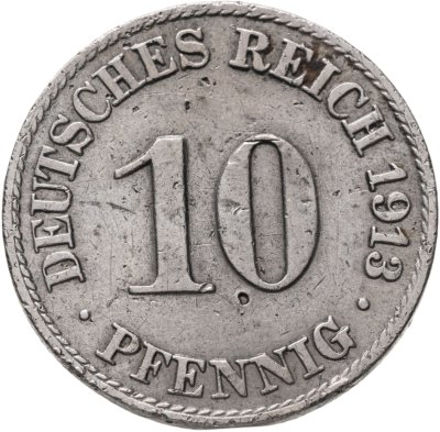 купить Германия 10 пфеннигов 1913, знак монетного двора: "A" - Берлин