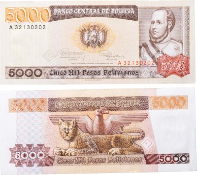 купить Боливия 5000 песо боливиано 1984 года