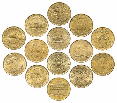 купить Италия набор из 14 монет 200 лир 1978-1999