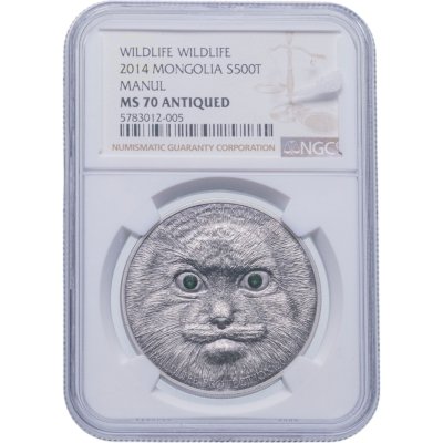 купить Монголия 500 тугриков 2014 "Кошка Манул", в слабе с сертификатом