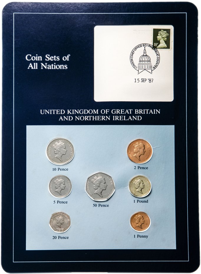купить Серия "Наборы монет всех стран мира" - Великобритания (набор из 7 монет и 1 марки в буклете)
