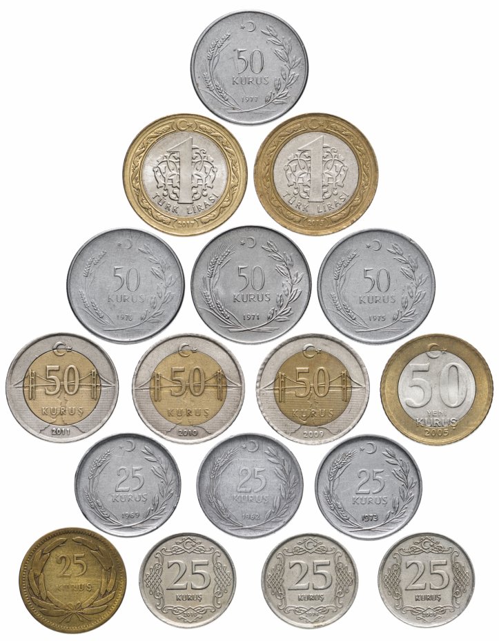 купить Турция набор из 17 монет 1955-2017