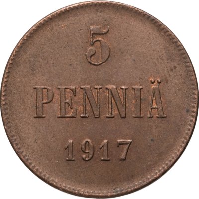 купить 5 пенни (pennia) 1917 с гербовым орлом, Российская Финляндия