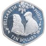 Купить Восточные Карибы 10 долларов  2007 60-я годовщина свадьбы королевы Елизаветы и принца Филиппа /Королева в платке/