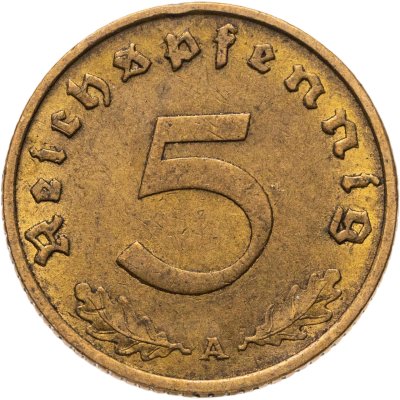купить Германия (Третий рейх) 5 рейхспфеннигов (reichspfennig) 1937, Знак монетного двора "A"