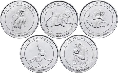 купить Уганда 100 шиллингов 2004 набор из 5 монет "Обезьяны"