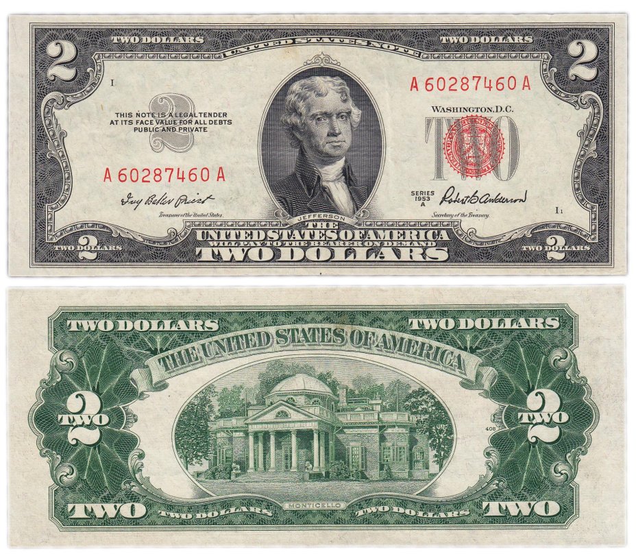 Банкнота США 2 доллара 1953 Series 1953 стоимостью 4916 руб.