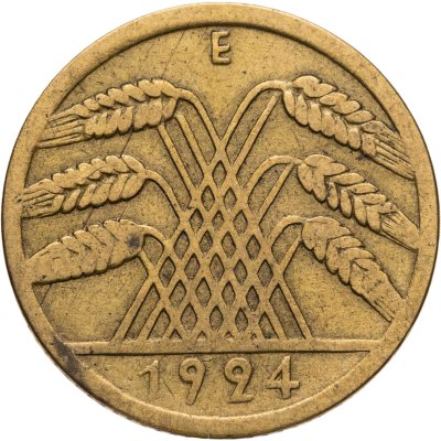 купить Германия 10 рентных пфеннигов (rentenpfennig) 1924 E знак монетного двора "E" — Мульденхюттен