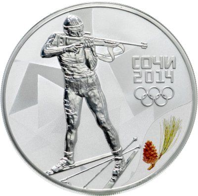 Купить 3 рубля 2014 СПМД Proof "Биатлон - Олимпиада в Сочи - Виды Спорта"