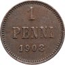 Купить 1 пенни (penny) 1908, монета для Финляндии