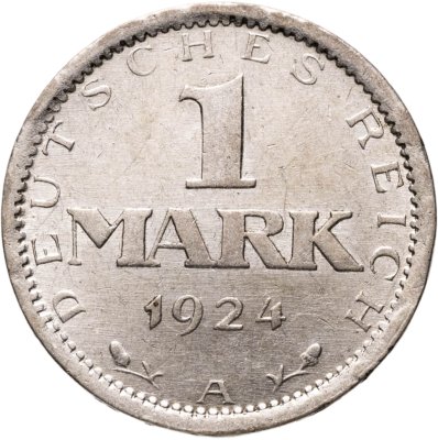 купить Германия 1 марка (mark) 1924 A знак монетного двора "A" — Берлин