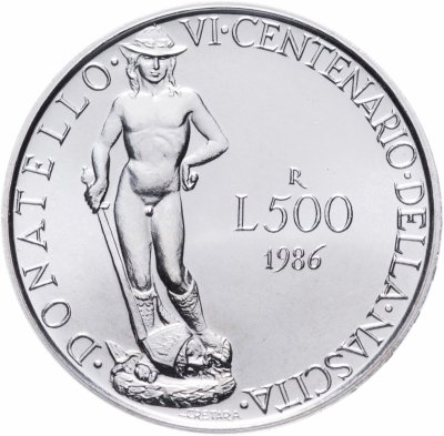 купить Италия 500 лир 1986 "600 лет со дня рождения Донателло"