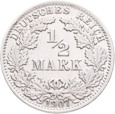 купить Германия (Империя) 1/2 марки (mark) 1907 A знак монетного двора: "A" - Берлин