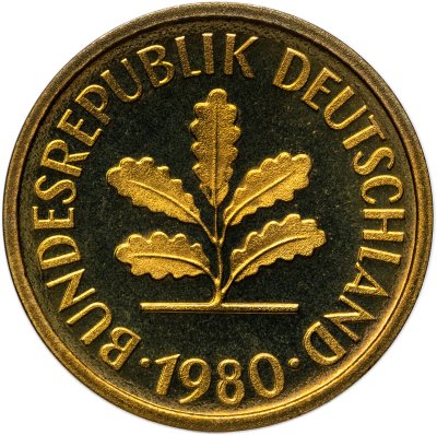 купить Германия 5 пфеннигов (pfennig) 1980, знак монетного двора: "F" - Штутгарт