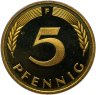 Купить Германия 5 пфеннигов (pfennig) 1980, знак монетного двора: "F" - Штутгарт