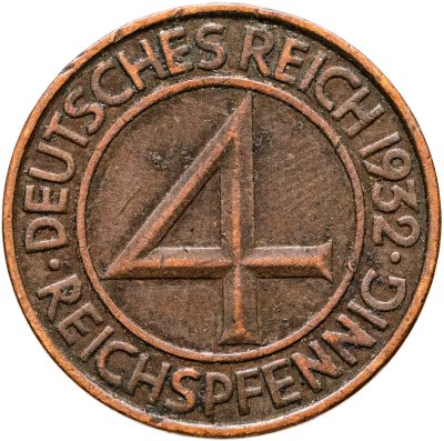 купить Германия, Веймарская республика 4 рейхспфеннига (reichspfennig) 1932 A