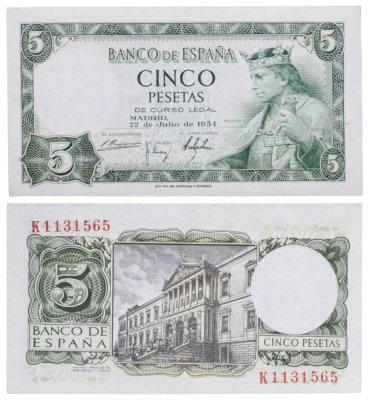 купить Испания 5 песет 1954 (Pick 146a)