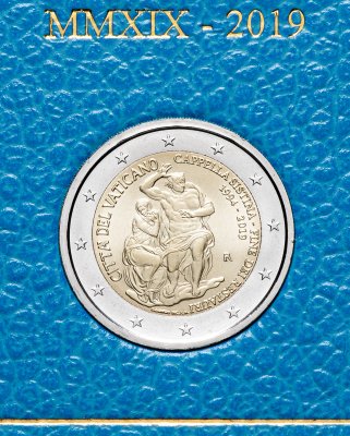 купить Ватикан 2 евро 2019 "25-летие окончания реставрации Сикстинской капеллы", в буклете