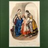Купить Иллюстрация к французскому журналу мод "Modes Francaises. Cravestissemens: Costumes Venitiens, Hongrois et Allemand" ("Французская мода. Наряды: венецианские, венгерские и немецкие костюмы"), выпуск февраль 1851 года, автор Элоиза Лелуар (Heloise Leloir), бумага, печать, картон, шпон (рама), Франция, 1851-1900 гг.
